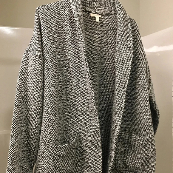 Eileen Fisher Organic Cotton Open Front Cardigan XL -- black and white - Picture 3 of 4